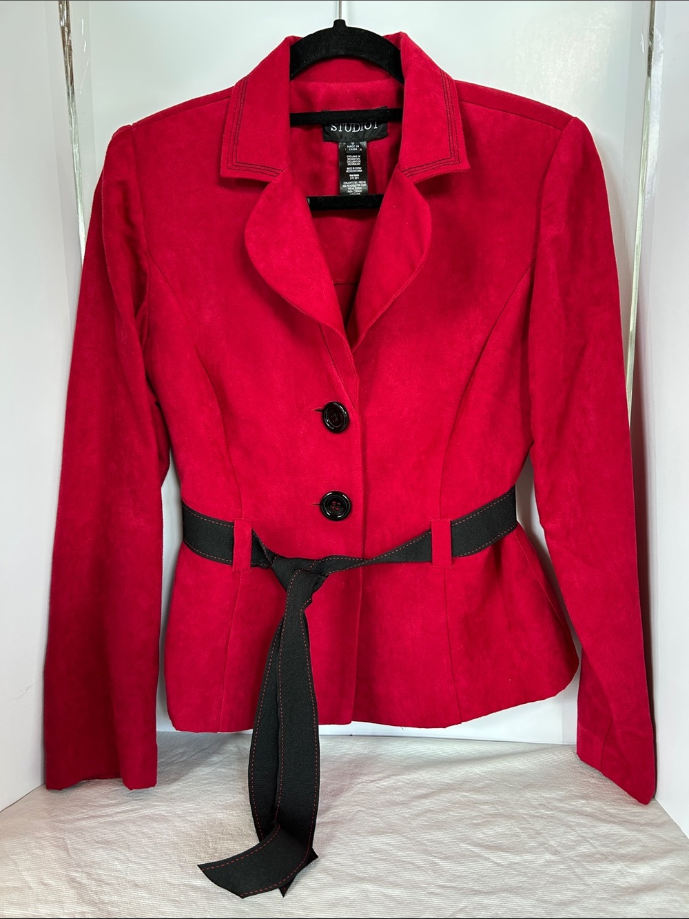 Studio 1 Vibrant Red Suede Belted Blazer